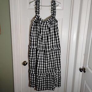 Ruffle Neck Black White Gingham Maxi Dress